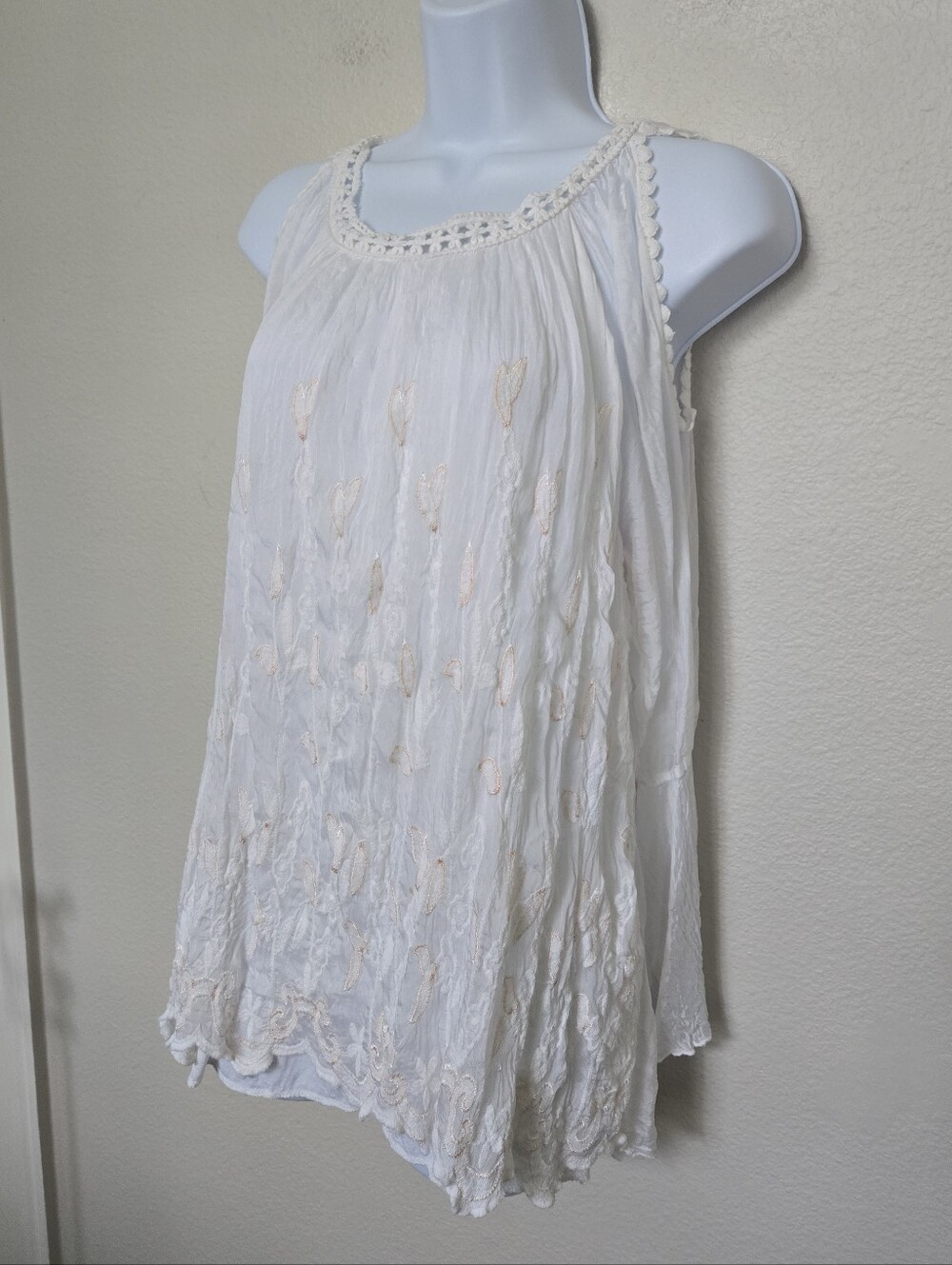 Tempo Paris Silk White Cold Shoulder Fairy Boho Tunic Blouse Small Dainty - Picture 4 of 13